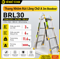 Thang Nhôm Rút Lồng 3m Boodoor BRL30 – Duỗi Thẳng 6m, Nhôm Dày 2.4mm, Tải Trọng 300Kg | Hàng Chính Hãng, Có VAT