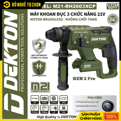 Máy Khoan Búa Pin Dekton M21-RH2603CP – Động Cơ Không Chổi Than – Lực Đập 2.6J – Đầu Kẹp SDS Plus – Hàng Chính Hãng Có VAT