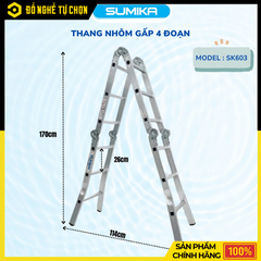 Thang Nhôm Gấp Đa Năng 4 Đoạn - 12 Bậc Sumika SK603