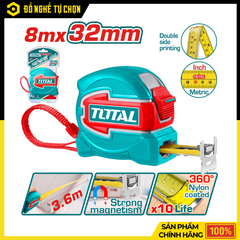 Thước Cuộn Thép Nền Vàng Total TMT80832 8mx32mm – Bản Rộng Cứng Cáp, Đo Chính Xác, Chống Mài Mòn Hiệu Quả | Hàng Chính Hãng, Có VAT