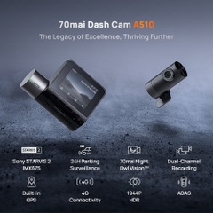 Camera Hành Trình 70mai A510 Ghi Hình Đồng Thời 2 Kênh Trước Sau Chất Lượng 3K HDR (Bản Quốc Tế)