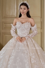 VÁY CƯỚI THIẾT KẾ 2IN1 CAO CẤP MÀU ÁNH HỒNG NGỌT NGÀO VÀ ẤN TƯỢNG