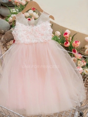 VÁY CÔNG CHÚA THIẾT KẾ ĐÍNH HOA PHỐI TRẮNG HỒNG 3D SIÊU XINH CHO BÉ