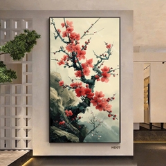 Tranh Thủy Mặc Gốc Đào Đá Nở Hoa | HD07