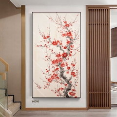Tranh Thủy Mặc Hoa Đào Đỏ Kiêu Hãnh Đón Xuân | HD10