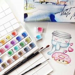 Màu nước nén White Nights JSC Nga 12 limited, 24 màu, 36 màu dạng pan nén hộp nhựa hạng họa sĩ chuyên nghiệp