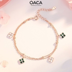 Lắc tay cỏ bốn lá may mắn bạc 925 mạ vàng