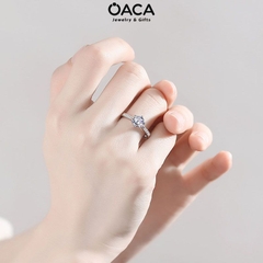 Nhẫn cầu hôn bạc mạ vàng trắng đá Moisanite