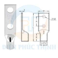 TLAPH180-2A12 / Đầu Cosse Đồng Trần (Dòng TLAPH-2A) KST 180 mm - NON-INSULATED COPPER TUBULAR LUGS (TLAPH-2A SERIES)