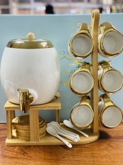 Bộ ấm chum cốc sứ kèm khay gỗ treo phong cách Bắc Âu 20 món