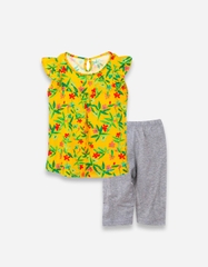 Đồ bộ lửng tay cánh tiên quần legging họa tiết hoa