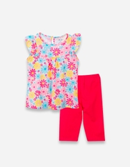 Đồ bộ lửng tay cánh tiên quần legging họa tiết hoa