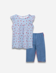 Đồ bộ lửng tay cánh tiên quần legging họa tiết hoa