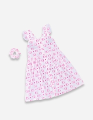 Váy bé gái tay cánh tiên kèm cột tóc nhiều họa tiết