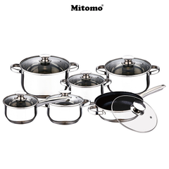 Bộ nồi inox 6 món cao cấp Mitomo Kaisa Villa KV001 Nắp Trắng - Đáy 5 Lớp Nguyên Khối