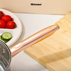 Bộ nồi inox 6 món cao cấp Mitomo Kaisa Villa KV001 Nắp Trắng - Đáy 5 Lớp Nguyên Khối