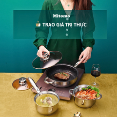 Bộ nồi inox 6 món cao cấp Mitomo Kaisa Villa KV001 Nắp Trắng - Đáy 5 Lớp Nguyên Khối