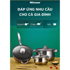 Bộ nồi inox 6 món cao cấp Mitomo Kaisa Villa KV001 Nắp Trắng - Đáy 5 Lớp Nguyên Khối