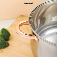 Bộ nồi inox 6 món cao cấp Mitomo Kaisa Villa KV001 Nắp Trắng - Đáy 5 Lớp Nguyên Khối