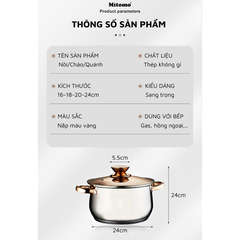 Bộ nồi inox 6 món cao cấp Mitomo Kaisa Villa KV001 Nắp Trắng - Đáy 5 Lớp Nguyên Khối