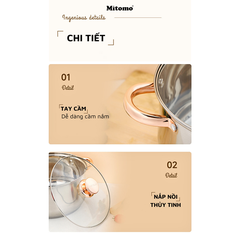 Bộ nồi inox 6 món cao cấp Mitomo Kaisa Villa KV001 Nắp Trắng - Đáy 5 Lớp Nguyên Khối