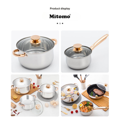 Bộ nồi inox 6 món cao cấp Mitomo Kaisa Villa KV001 Nắp Trắng - Đáy 5 Lớp Nguyên Khối