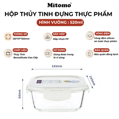 Bộ 3 Hộp Thuỷ Tinh Hình Vuông Đựng Phực Phẩm  Mitomo