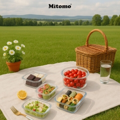 Bộ 3 Hộp Thuỷ Tinh Hình Vuông Đựng Phực Phẩm  Mitomo