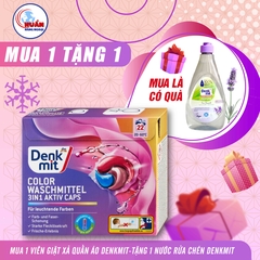 Viên giặt xả dành cho quần áo màu Denkmit 3 in 1 màu tím, hộp 22 viên-Nhập Đức