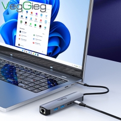 Bộ chuyển Type C to HDMI + USB + RJ45 5 trong 1 VEGGIEG V-TC05R