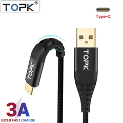 Dây cáp sạc nhanh QC3.0 TOPK USB-C dây bọc dù chống đứt gãy