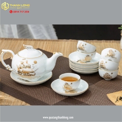 Bộ ấm chén sứ in tàu chỉ Gold