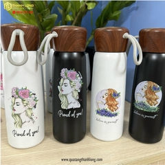 Bình giữ nhiệt nắp gỗ in logo