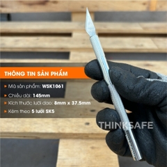 Dao cắt thủ công 140mm Wadfow WSK1061 lưỡi dao dài 37.5mm rộng 8mm kèm 5 lưỡi SK5 thân hợp kim nhôm