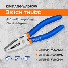 Kìm răng Wadfow nhiều kích thước 4.5 inch - 8 inch phủ dầu bóng chống gỉ tay cầm nhựa, Kìm điện chính hãng