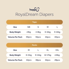 Bỉm - Tã dán Hoppi Royal Dream cao cấp, thấm hút 14 giờ cho bé size L 40 miếng (cho bé 9 - 14kg)