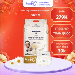 Bỉm - Tã dán Hoppi Royal Dream cao cấp, thấm hút 14 giờ cho bé size M 44 miếng (cho bé 6 - 11kg)