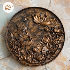 Tranh Đĩa Bạch Hạc Liên Hoa Màu Đồng