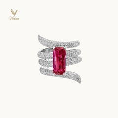 Nhẫn vàng trắng 18K, viên chủ Spinel thiên nhiên hồng tím phớt nâu và kim cương thiên nhiên