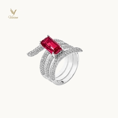 Nhẫn vàng trắng 18K, viên chủ Spinel thiên nhiên hồng tím phớt nâu và kim cương thiên nhiên