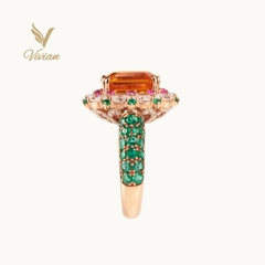 Diva fanta garnet - Nhẫn vàng hồng 18K gắn Garnet màu fanta, Ruby, Emerald, và kim cương moissanite
