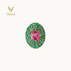Emerald Lotus - Nhẫn vàng hồng gắn Emerald tấm, viên chủ Spinel và kim cương thiên nhiên