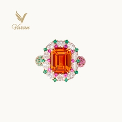 Diva fanta garnet - Nhẫn vàng hồng 18K gắn Garnet màu fanta, Ruby, Emerald, và kim cương moissanite