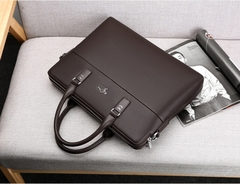 Cặp da công sở đựng Laptop Saqidaishu da vân kèm 2 ngăn kép