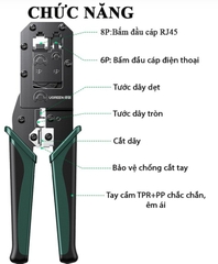 Kìm bấm dây mạng chuẩn RJ45/RJ11 màu đen Ugreen (70683)