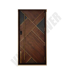 Cửa phẳng phủ Laminate đảo vân kết hợp nẹp nhôm trang trí