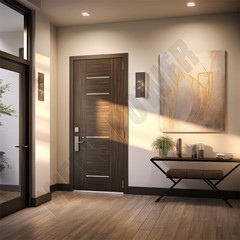 Cửa phẳng phủ Laminate đảo vân kết hợp nẹp nhôm trang trí