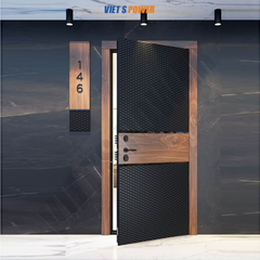 Cửa soi chỉ âm hoa văn kết hợp nẹp trang trí và ghép vân Veneer