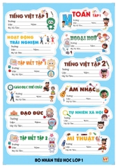 Bộ Nhãn Môn Học Lớp 3, 4, 5, 10, 11, 12 (5 Tờ/ Xấp; 10 Xấp/ Bịch)