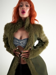 Error Leather Mixed Fur Long Coat